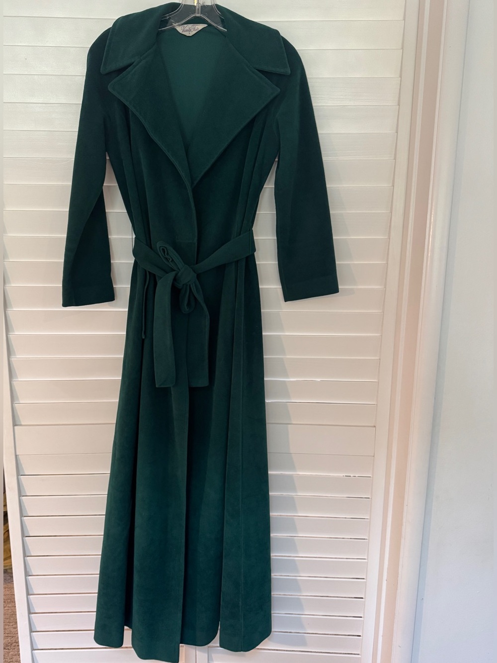 Vanity Fair Vintage Forest Green Velour Robe Coat w/ Belt & Pockets Petite S/M